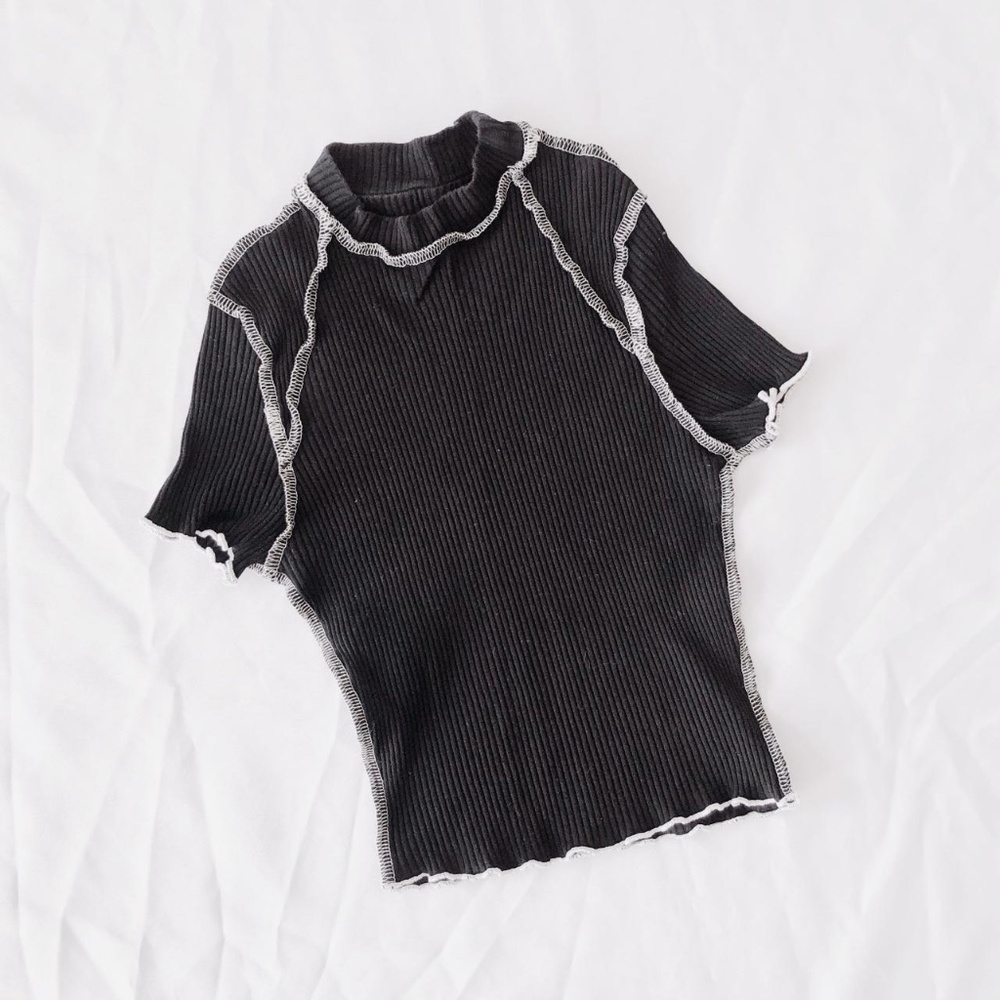 shein black and white contrast stitch t-shirt
